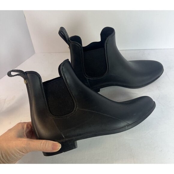 Sam Edelman Shoes - Sam Edelman Tinsley Black Matte Gold Logo Pointed Toe English Rain Boots Size 11